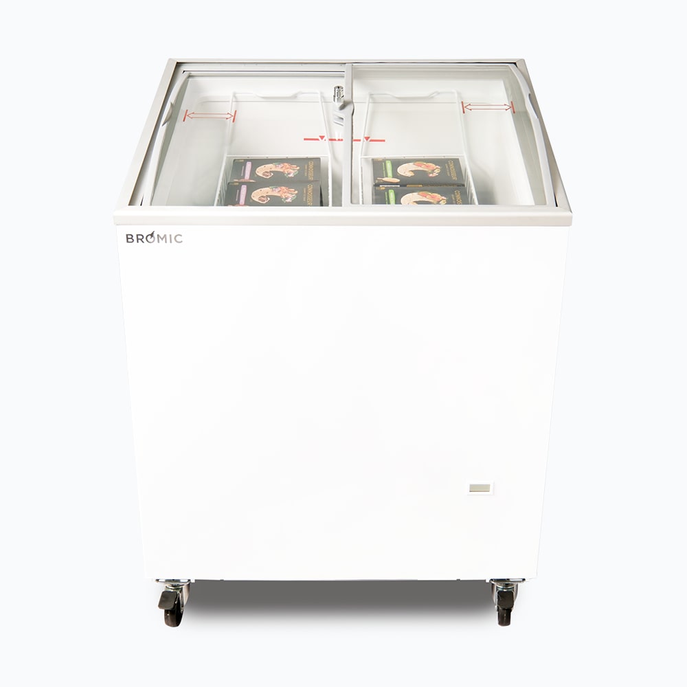 Chest Freezer, Angled top Curved Glass Lid , 176L, 719mm wide CE