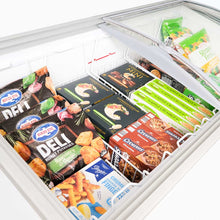 Chest Freezer, Angled top Curved Glass Lid , 352L, 1298mm wide