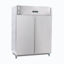 Double solid door S/S GN Storage Chiller, @38°, 1480w x830d x 2010d, 5 shelves