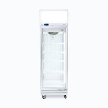 Single Glass door upright Freezer, 444 litres, fan assisted@32°, LED Eco, 635wx760dx2060h