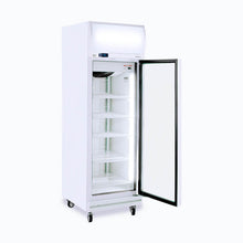 Single Glass door upright Freezer, 444 litres, fan assisted@32°, LED Eco, 635wx760dx2060h