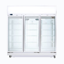Three glass door upright Freezer,1507litres, fan assisted@32°, LED Eco, 1880wx760dx2060h