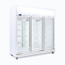 Three glass door upright Freezer,1507litres, fan assisted@32°, LED Eco, 1880wx760dx2060h