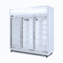 Chiller 3 x Glass doors, white, 1507lt(gross), fan forced, LED's, 1755w x760x2060mm