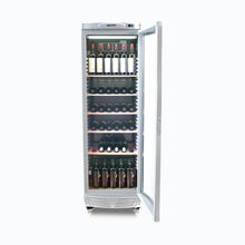 Wine Chiller, single curved glass door, 5 x wood shelves, 595w x 640d x 1840h