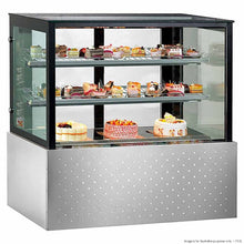 Belleview Chilled Sq. glass S/steel display case, 2 shelves+base, 1200x700x1250h