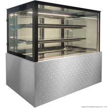 Bonvue Heated Sq. glass S/steel display case, 2 shelves+base, 1200x700x1250h