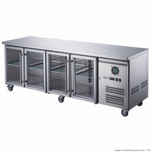 S/S four glass door bench fridge 563L ext 2230x700x850
