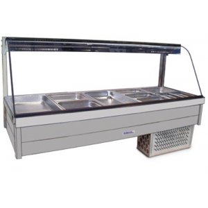 Curved Glass Cold Food Bar with 10x 65mm Pans and Roller Doors