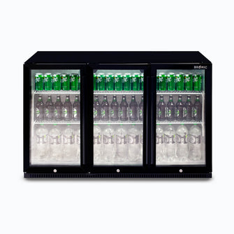 Back Bar Chiller, 307lt, three glass doors, LED's, 1350w x 520d x 870h