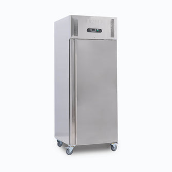 Single solid door S/S GN Storage Chiller, @38°, 740w x830d x 2010d, 5 shelves