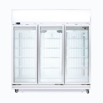 Three glass door upright Freezer,1507litres, fan assisted@32°, LED Eco, 1880wx760dx2060h