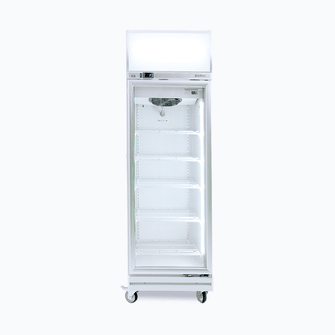 Chiller 1 xGlass door, white, 444lt(gross), fan forced, LED's, 635w x760x2060mm