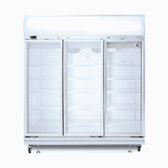 Chiller 3 x Glass doors, white, 1507lt(gross), fan forced, LED's, 1755w x760x2060mm