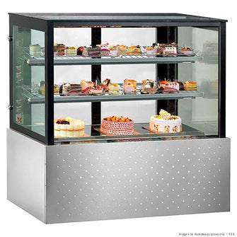 Belleview Chilled Sq. glass S/steel display case, 2 shelves+base, 1800x700x1250h